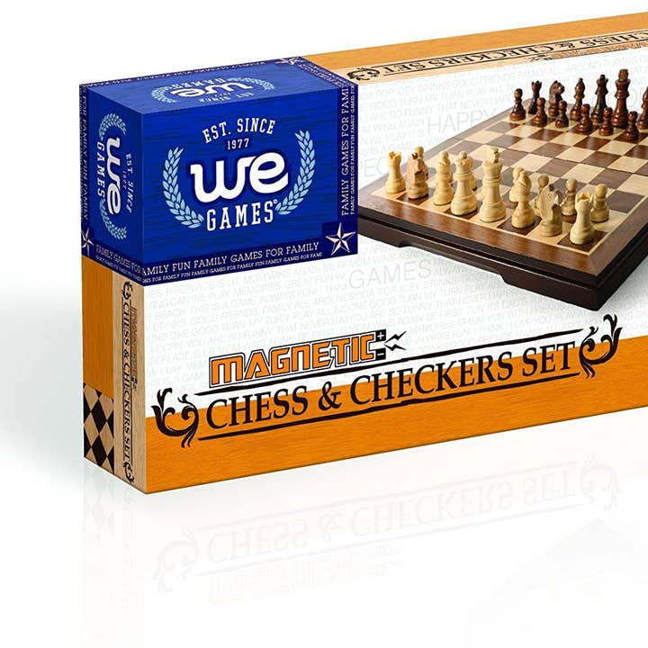 Wood Expressions - Wholesale Board Game - WE Games Magnetic Folding Chess & Checkers Set - Walnut Wood Finish - 8 inch for travel6