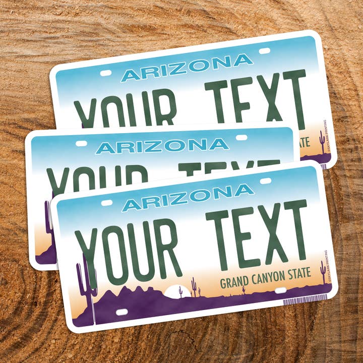 Arizona License Plate Souvenir Sticker with Your City, Text for wholesale by Skylark Printing