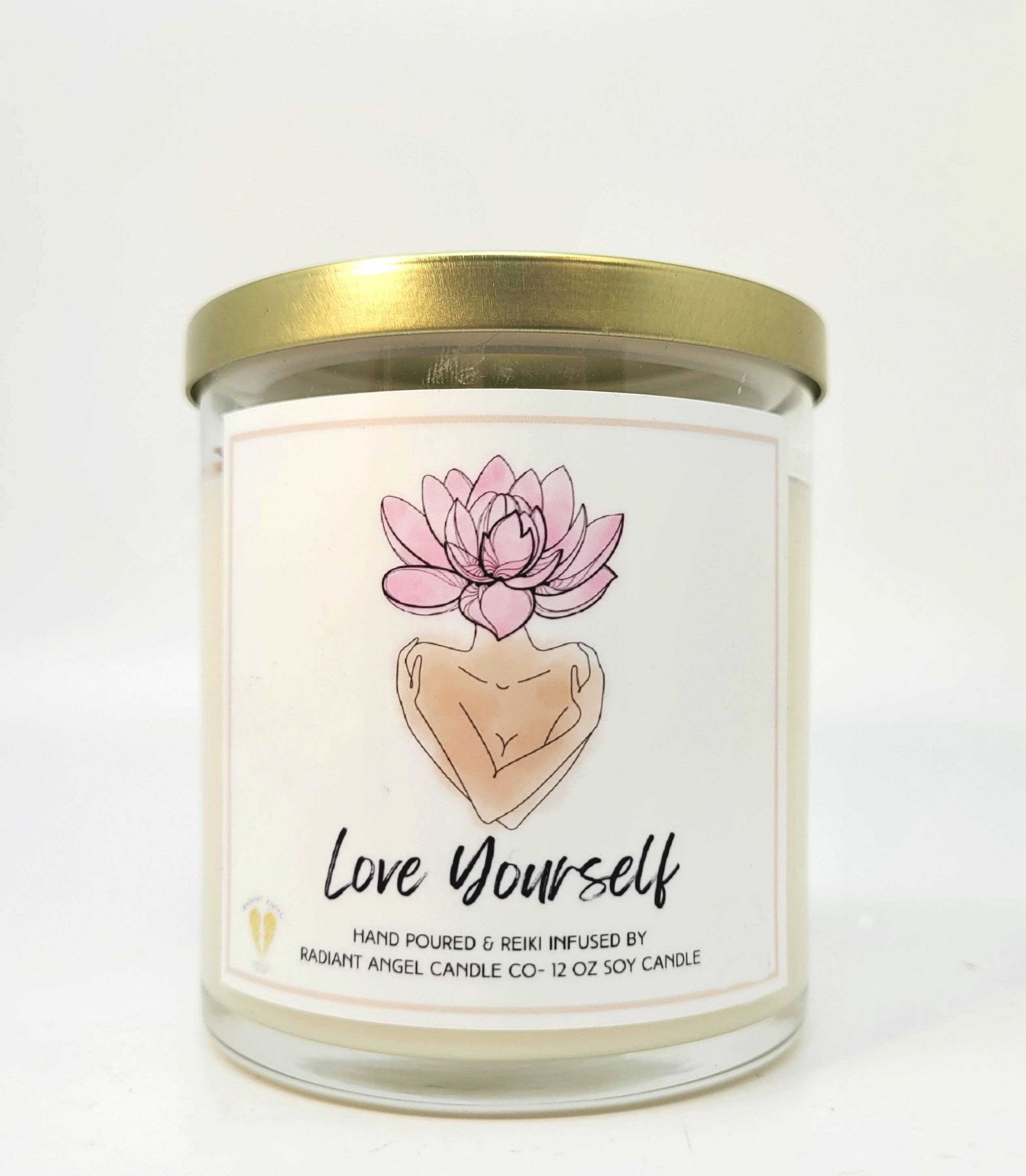 Radiant Angel Candle Co - Venta al por mayor Velas en tarros - Vela Love Yourself con cuarzo rosa en tarro de soja de 12 onzas1