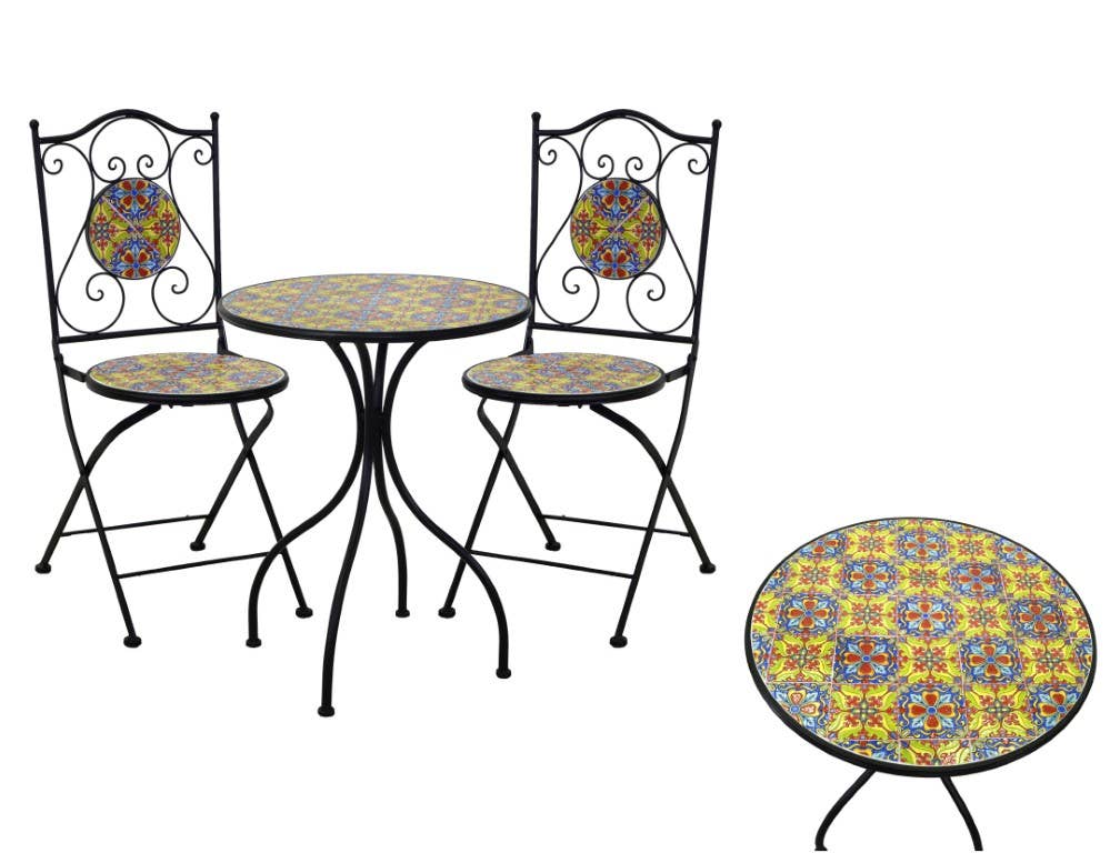 Multicolor Catania Round Metal Mosaic Table With 2 Chairs CMø60h75 for wholesale on Faire6