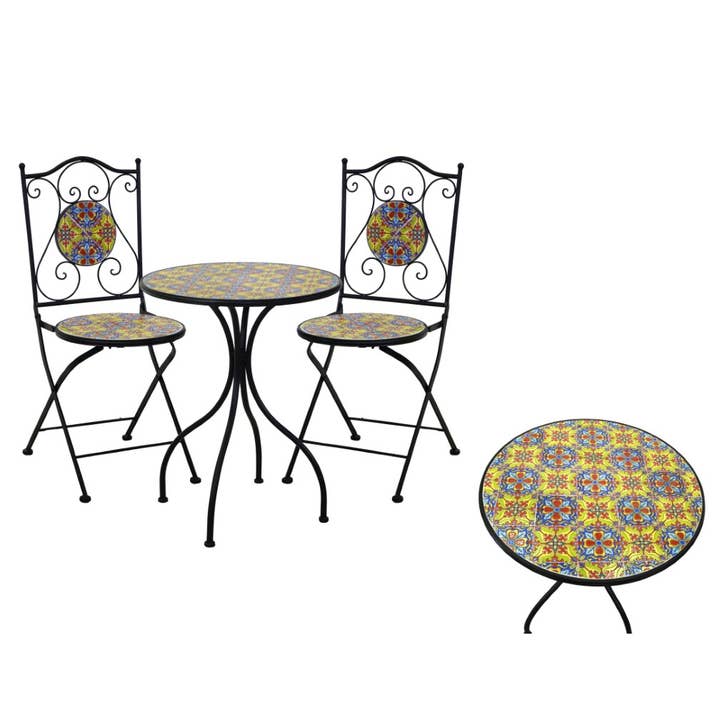 Multicolor Catania Round Metal Mosaic Table With 2 Chairs CMø60h75 for wholesale on Faire6