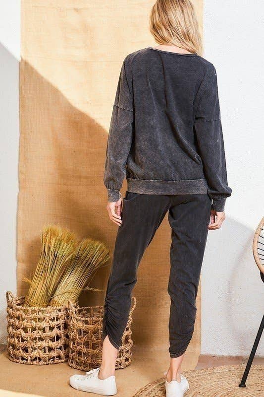 NERO Pantaloni con lavaggio minerale arricciato con fascia elastica in vita in vendita all'ingrosso su Faire7