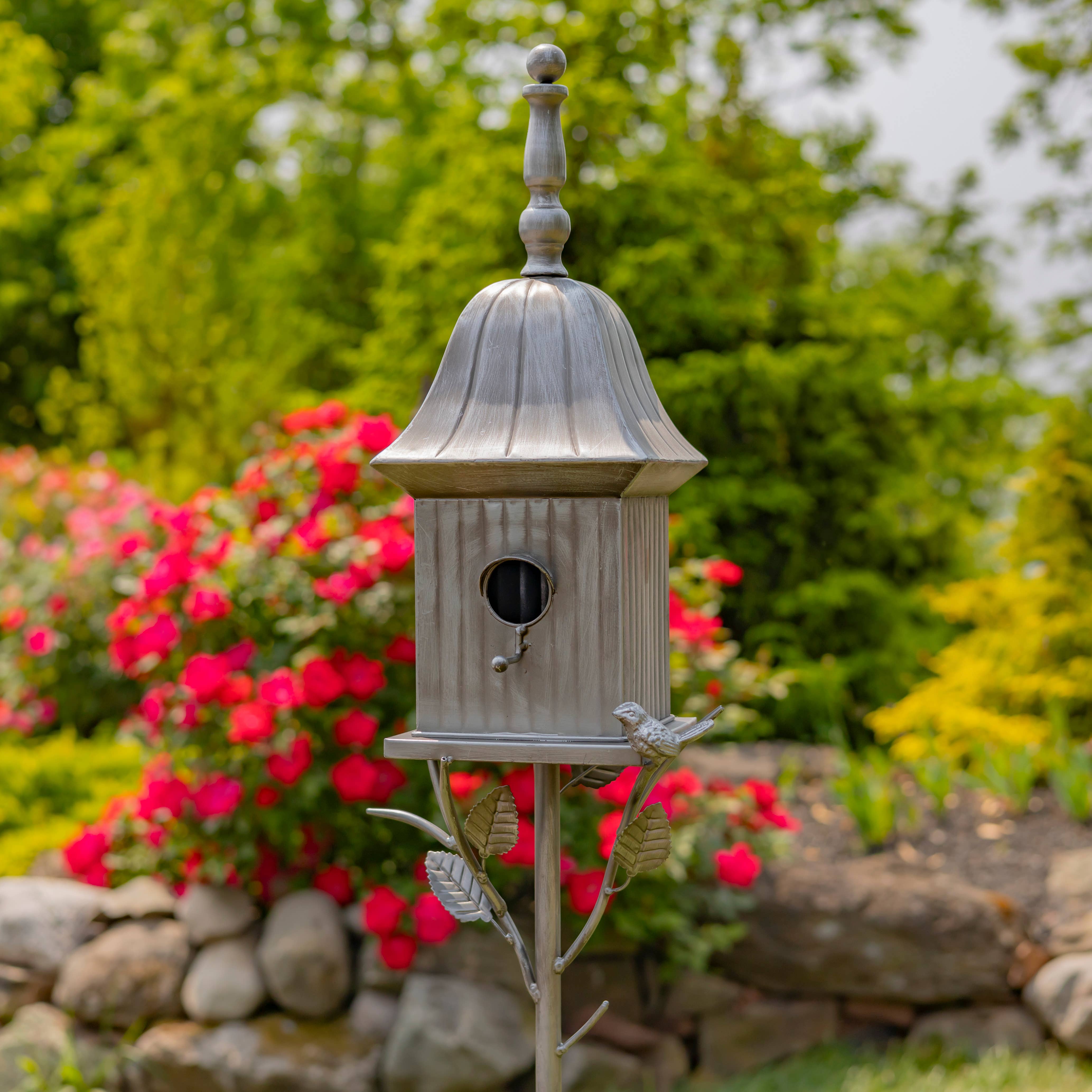 Zaer Ltd. International - Wholesale Bird House - 64.5" Tall Iron Birdhouse Stake "Ava"- 2 Color Options0