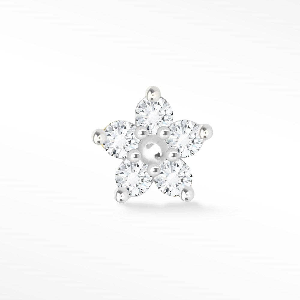 Diamant Boucle d'oreille à dos plat en diamant, petite renoncule, blanc 14 carats en vente sur Faire