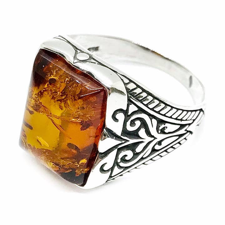 Cognac Amber Sterling Silver Men’s Ring for wholesale by Amberman