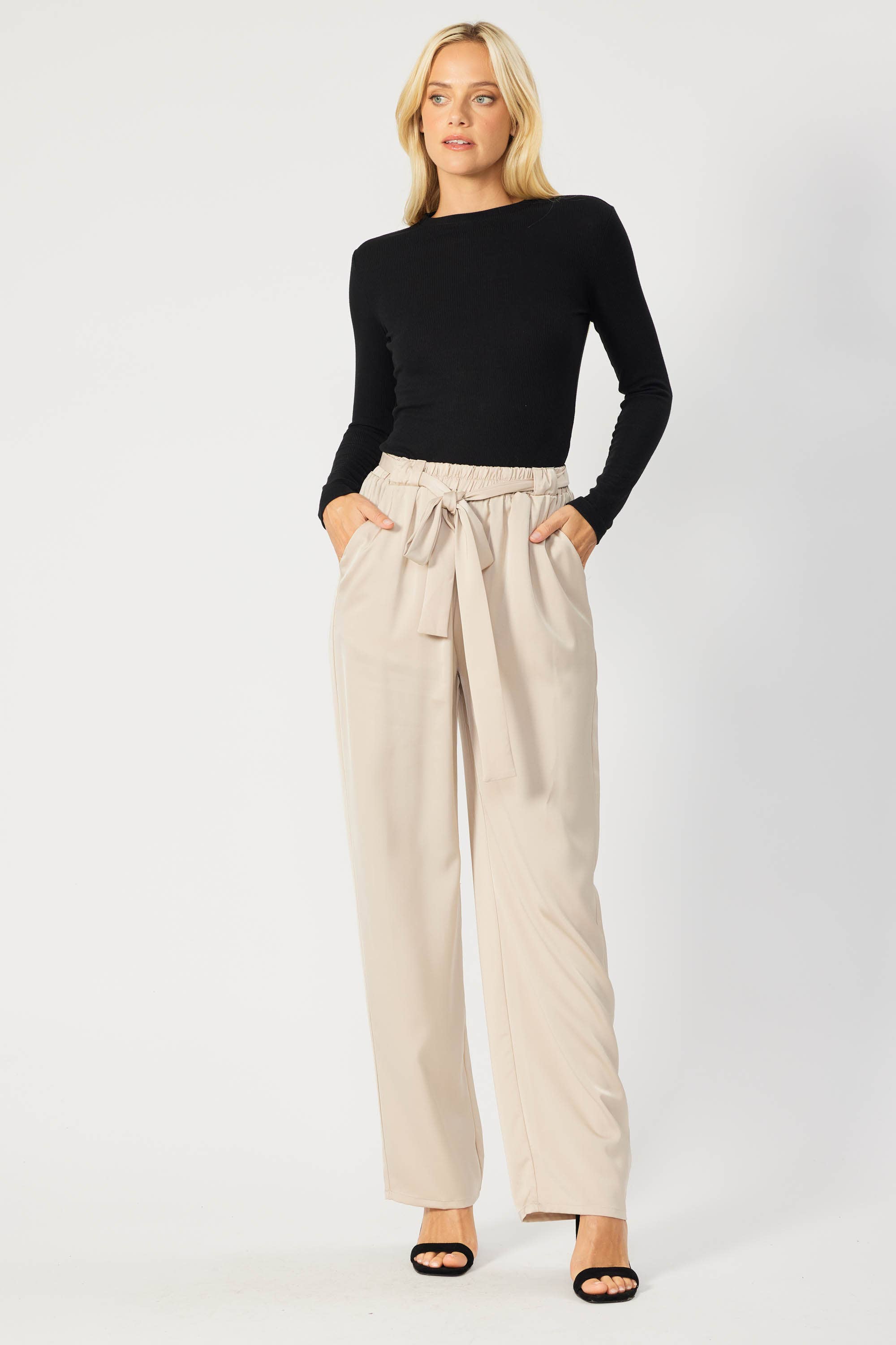FSL Apparel - Wholesale Pants - Women's - IP7082 - SATIN TROUSER FEATURING BELT AMD ELASTIC WAIST BAND5