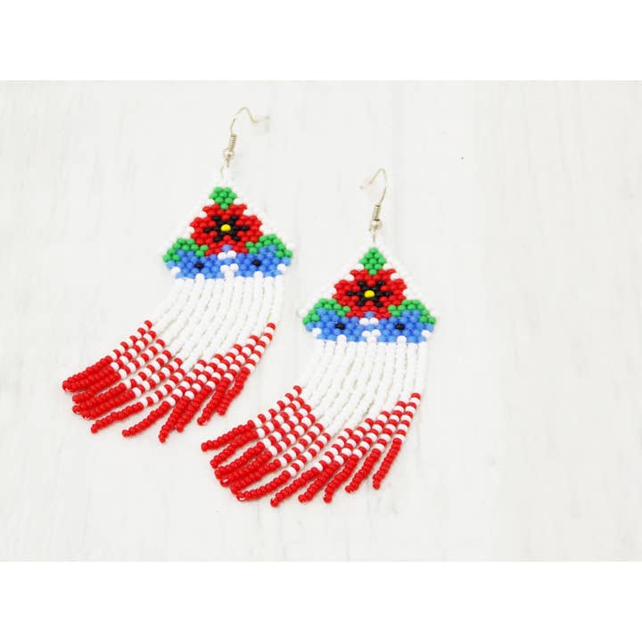 Blomster erklæring blå Knapweed og rød valmue blomst ukrainske øreringe kunst broderi stil eksklusive øreringe sofistikeret gave håndlavede for engroshandel hos Ninolia