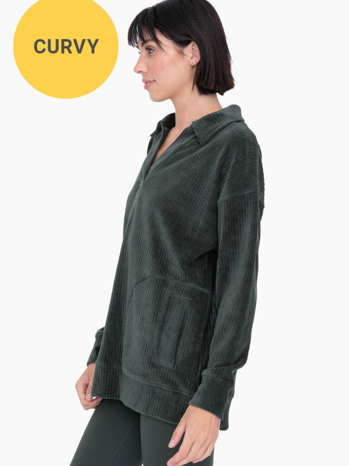 Mono B - Wholesale Sweatshirt - Women's - CURVY - Oversized Collared Corduroy Pullover