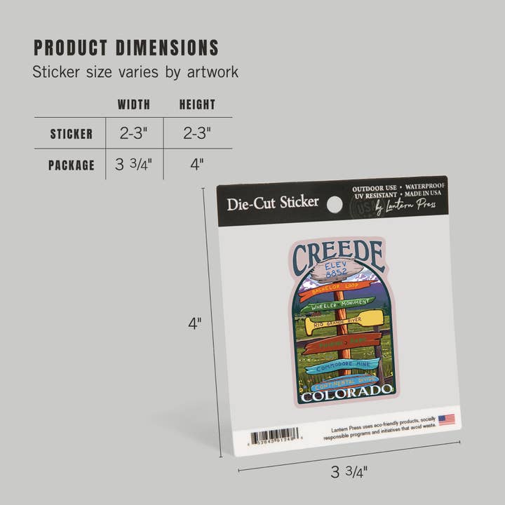Lantern Press - Wholesale Sticker - STICKER Creede, Colorado, Destination Signpost4