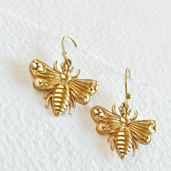 Bisjoux - Wholesale Dangle Earrings - Brass bee insect delicate minimal dangle earrings