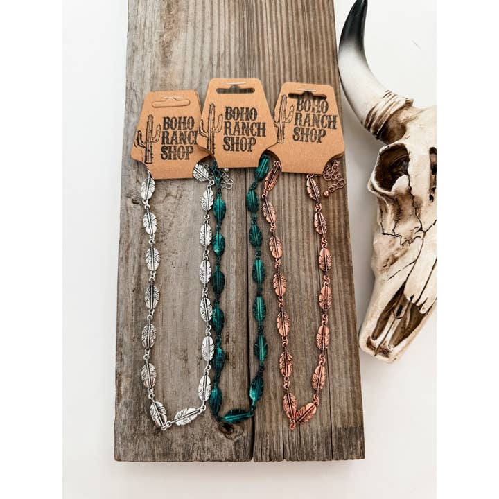 Boho Ranch Shop - Wholesale Choker/Collar - Western Feather Choker - Copper, silver and patina turquoise4
