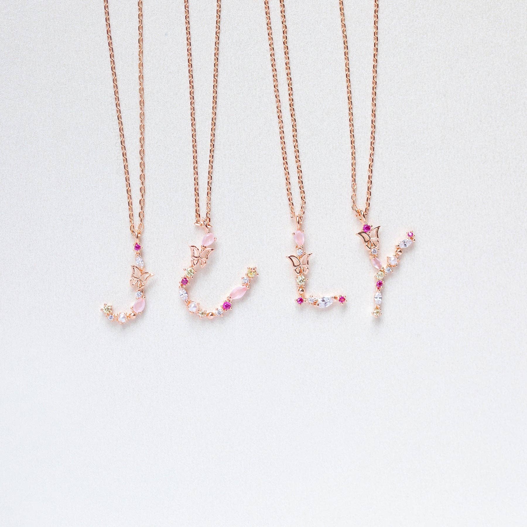 Girls Crew – wholesale Pendant/charm necklace – Flutterfly Stone Initial Necklace15