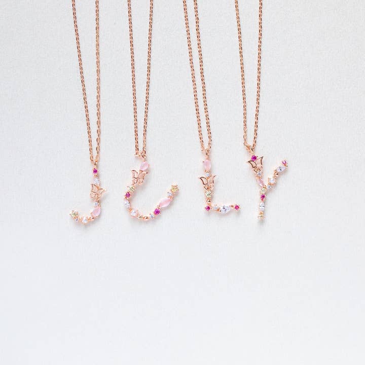 Girls Crew – wholesale Pendant/charm necklace – Flutterfly Stone Initial Necklace15