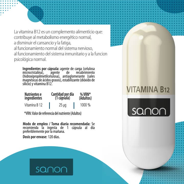 Pridahofarma - Venta al por mayor Suplementos/vitaminas para beber - SANON Vitamina B12 25 µg 120 cápsulas