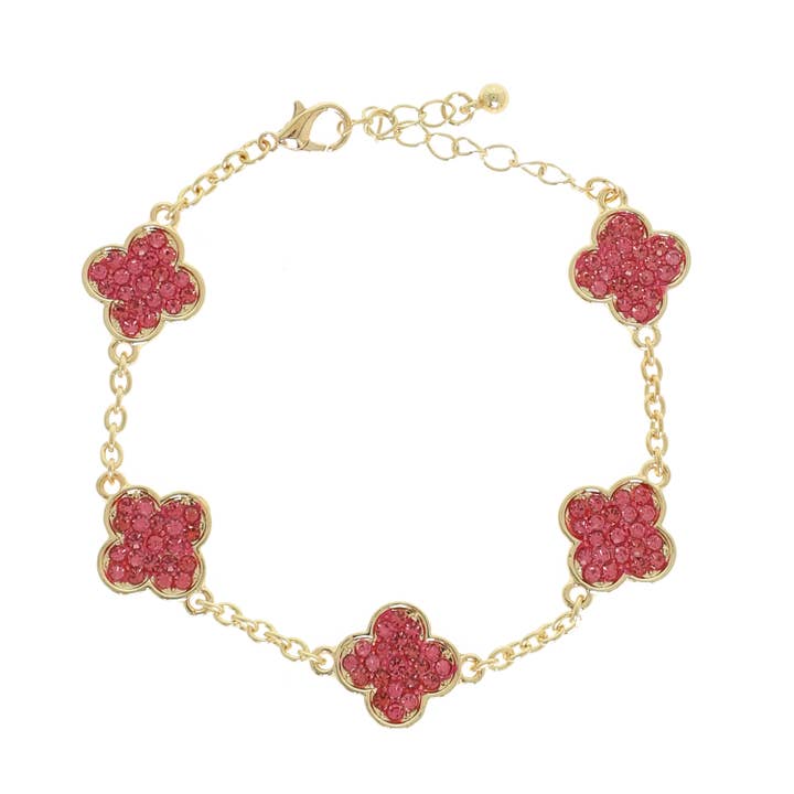 SP Sophia Collection - Wholesale Charm/Dangle Bracelet - Rhinestone Pave Quatrefoil Clover Charm Station Bracelet