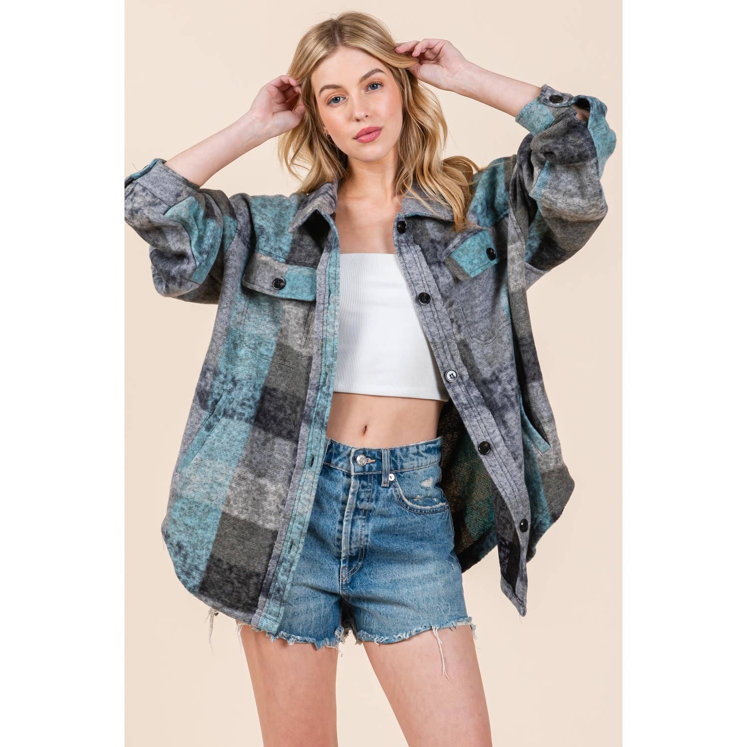 Mapcie - Wholesale Jacket - Women's - MULTI PLAID SHACKET WITH POCKETS9