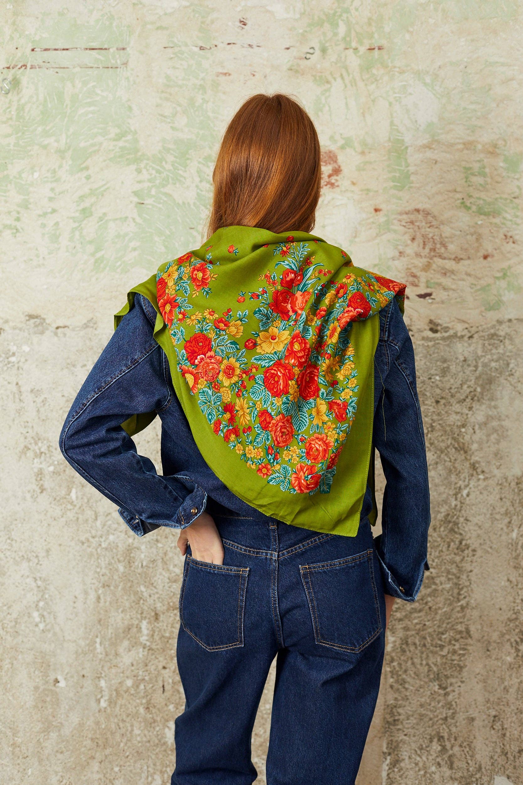 Eturel Madrid - Wholesale Scarf - Women's - Portuguese scarf with olive green flowers2