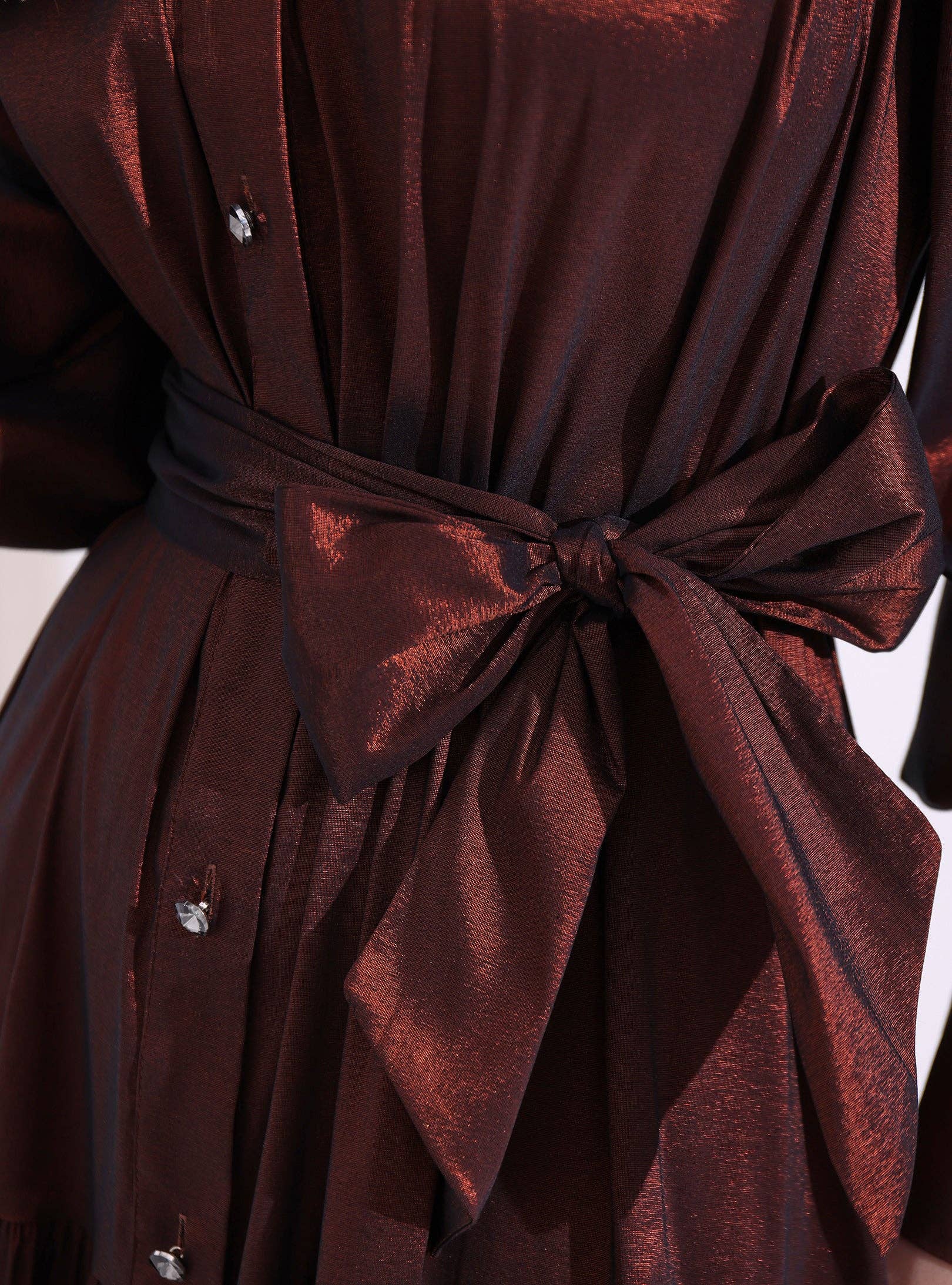 Store WF - Vente Robe – femme - Robe maxi en taffetas métallisé bronze avec boutons en cristal5