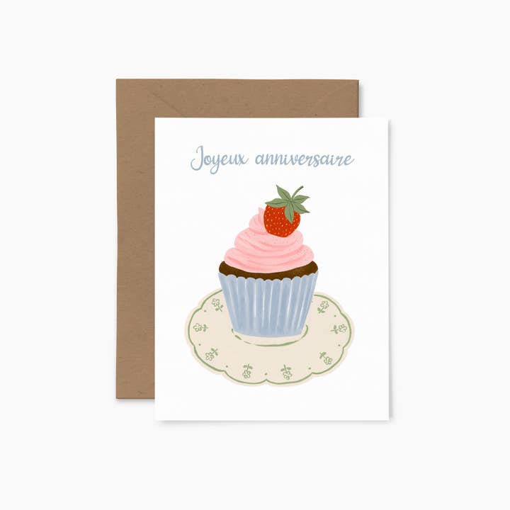 Papier Fleuri Co. - Wholesale Birthday Card - Vintage Cupcake "Joyeux anniversaire | Greeting Card