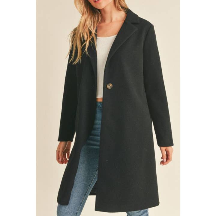 FAUX WOOL SINGLE BREASTED NOTCHED COLLAR LONG COAT for wholesale by UP CLOTHING