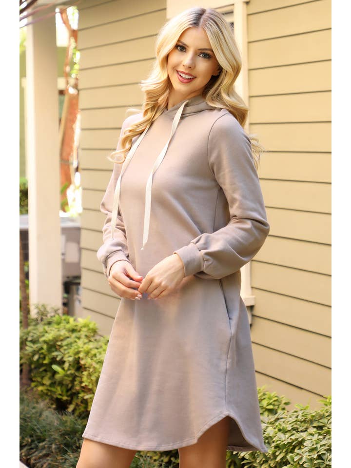 You & Me - Wholesale Dress - Women's - PPD10712-SOLID LONG SLEEVE HOODIE DRESS WITH DRAWSTRING8
