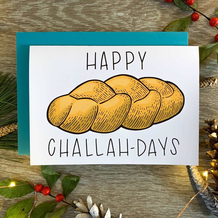 Challah Funny Handmade Hanukkah Card by StoneDonut Design for wholesale by Stone Donut Design, LLC