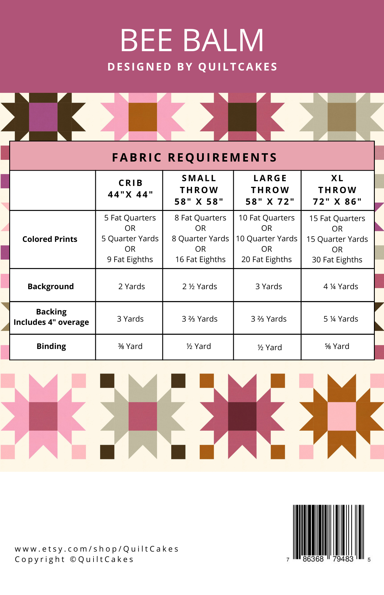 QuiltCakes – Kit de costura artesanal por atacado – Padrão de Colcha de Bálsamo de Abelha Impresso1