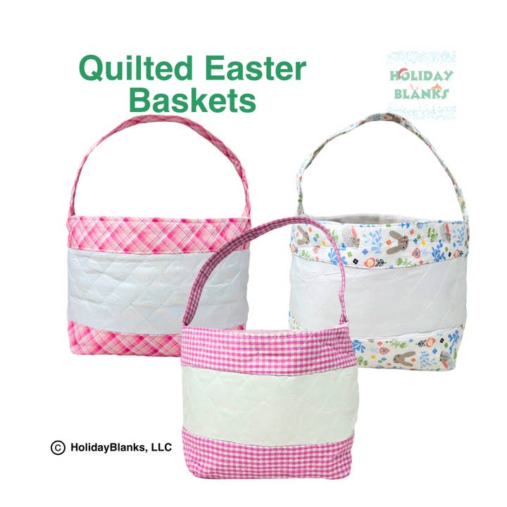 Quilted Easter baskets with Easter inspired patterns for wholesale by Holiday Blanks