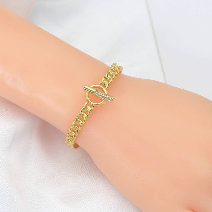 BestBeads&Beyond - Wholesale Cuff Bracelet - Gold CZ Pave Thin Toggle Handcuff Cuff bracelet, sku#JL1184