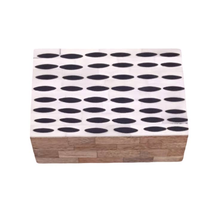 Black Lined Bone Inlay Box 15x10x5cm for wholesale by Status Collections