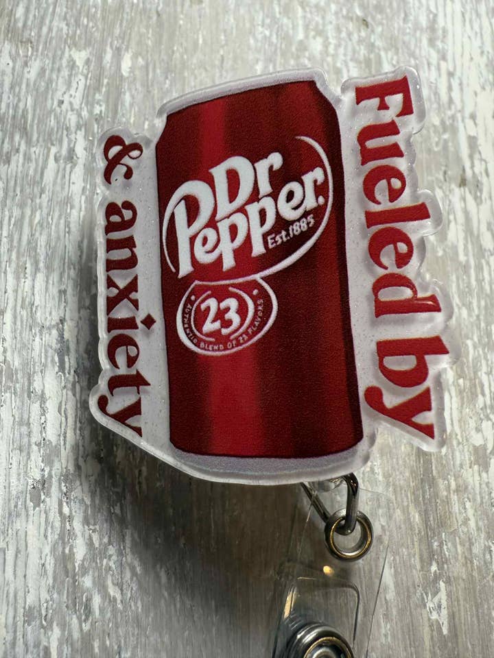 Badge ReeL Dr Pepper and Anxiety for wholesale by The Wild Poppy