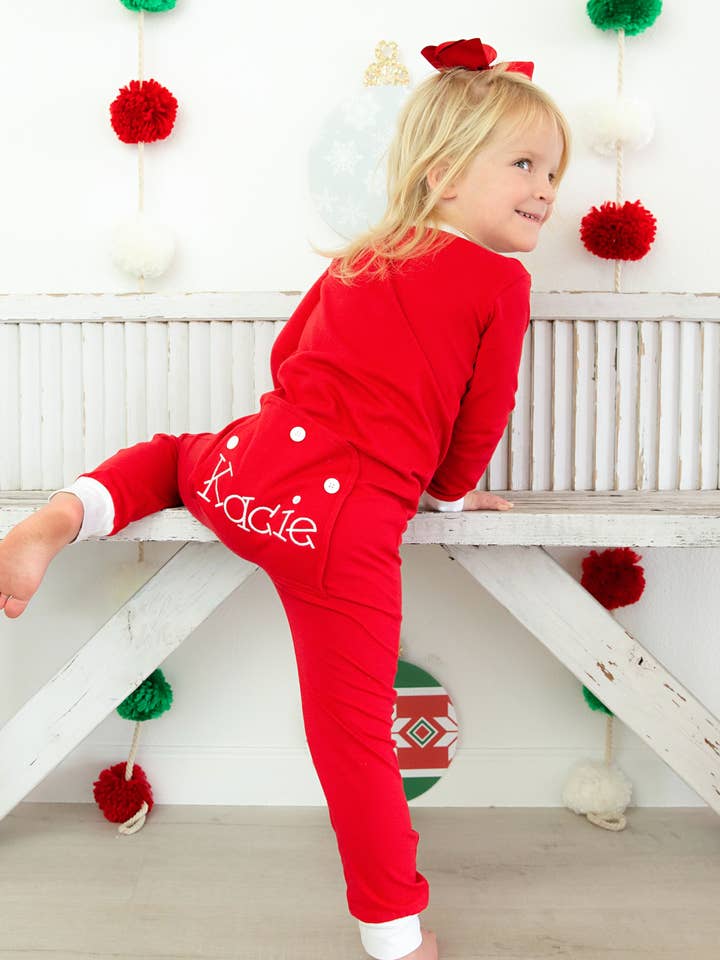 Bambini Faux Flap Christmas Jammies- Rosso per la vendita all'ingrosso da parte di Love That Cotton