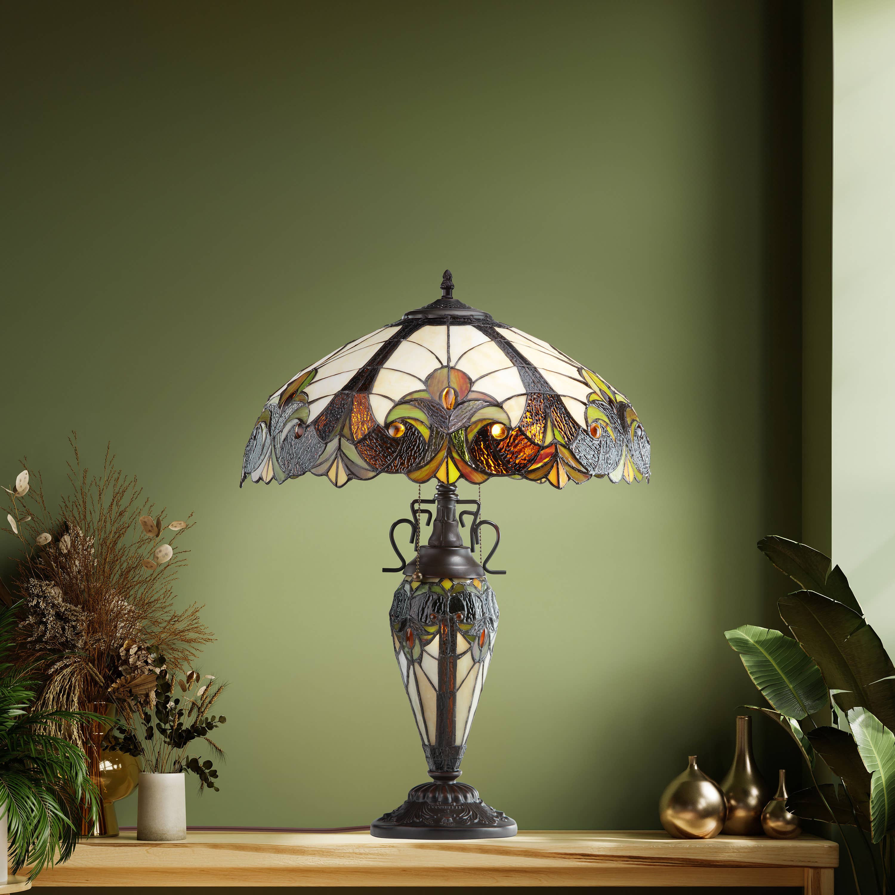 River of Goods - Wholesale Accent/Desk Lamp - 24.5"H Halston Amber Double Lit Stained Glass Table Lamp5