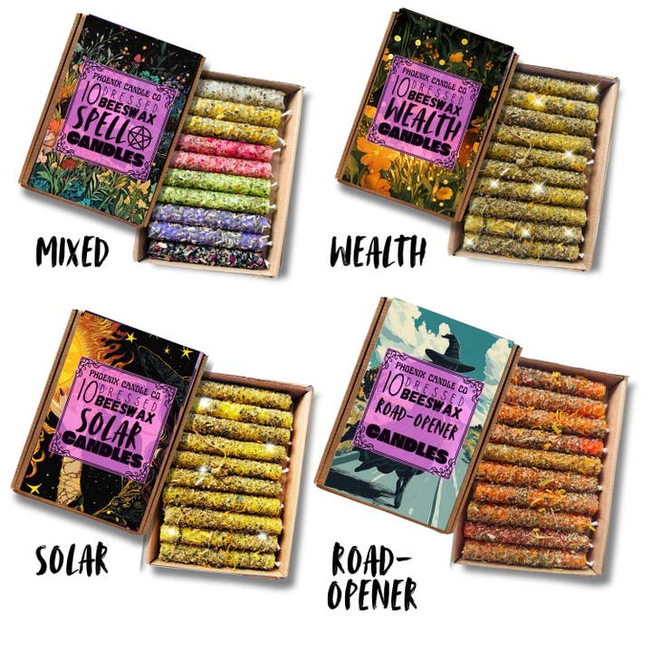 Phoenix Candle Company - Wholesale Tapered Candle/Candlestick - x10 Dressed Beeswax Spell Candles1