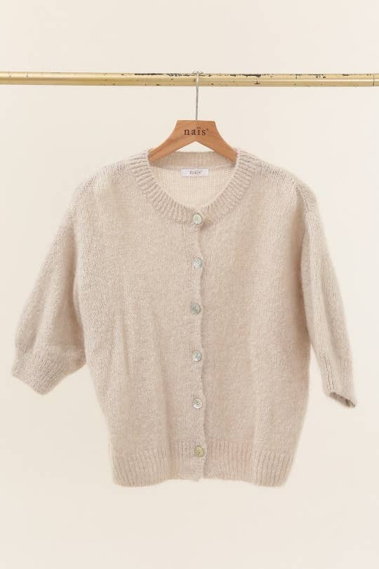 NAÏS PARIS - Wholesale Cardigan - Women's - Round neck buttoned cardigan with short sleeves in mohair and wool0