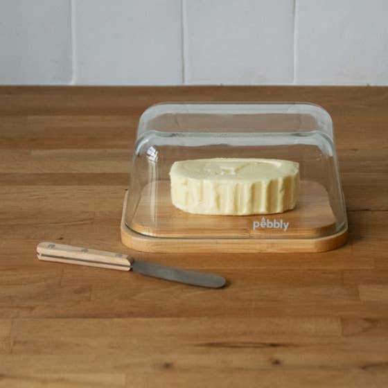 Glass Butter Dish with Knife for wholesale by Pebbly International