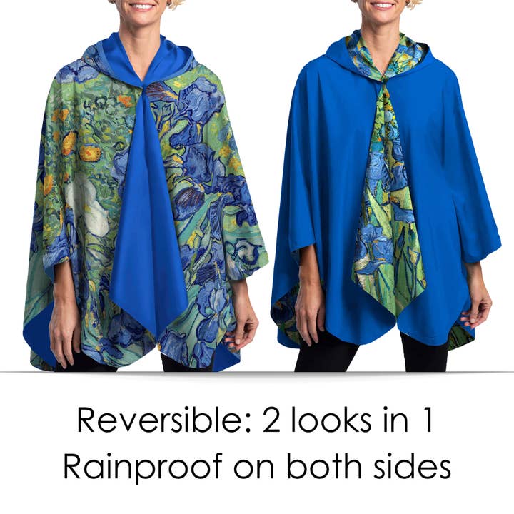 RainCaper – wholesale Regnrock - Dam – Fine Art Raincaper - van Gogh ”Iris” Vändbar Regn Cape