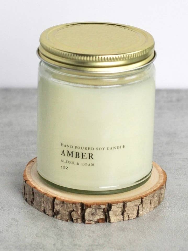Amber Soy Candle, Hand Poured, Natural, Eco Friendly, Earthy Scent, 7 oz Jar for wholesale by Alder and Loam
