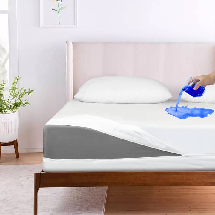 White Mattress Encasement Waterproof Zippered Fitted Bed Cover for wholesale on Faire