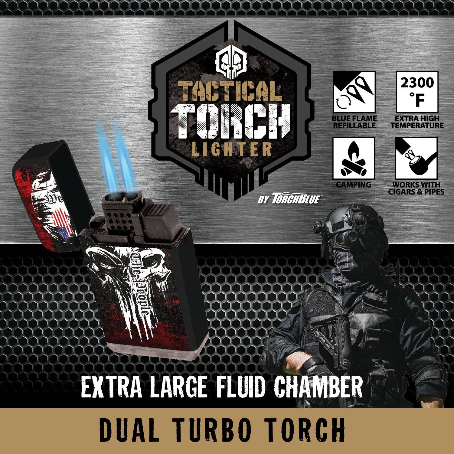 Novelty Closeout - Wholesale Lighter - Tac Gear Patriot Dual Torch Lighter Assortment- 15/Pack1