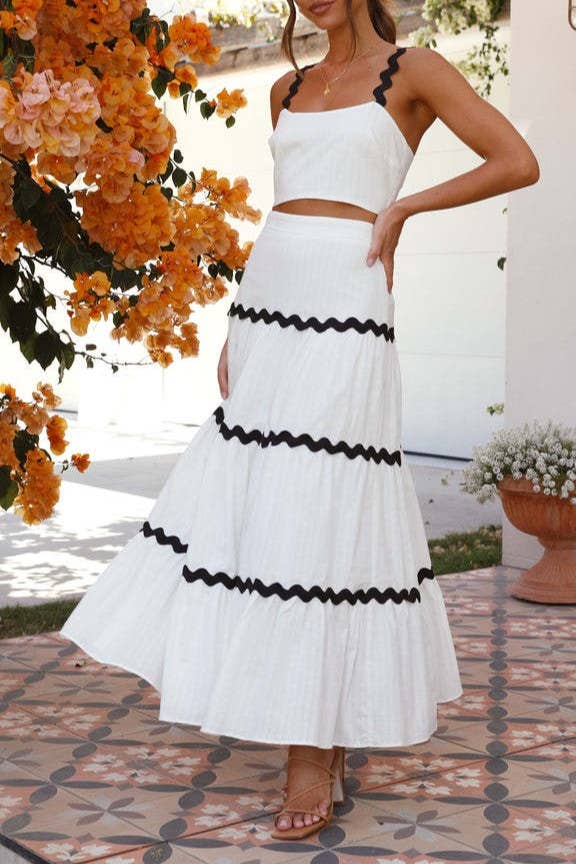 Rosa Clothing - Wholesale Top & Skirt Set - Women's - ric rac strap camisole swing tiered maxi skirt 2 piece set8