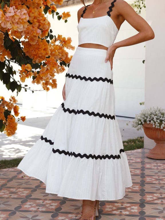 Rosa Clothing - Wholesale Top & Skirt Set - Women's - ric rac strap camisole swing tiered maxi skirt 2 piece set8