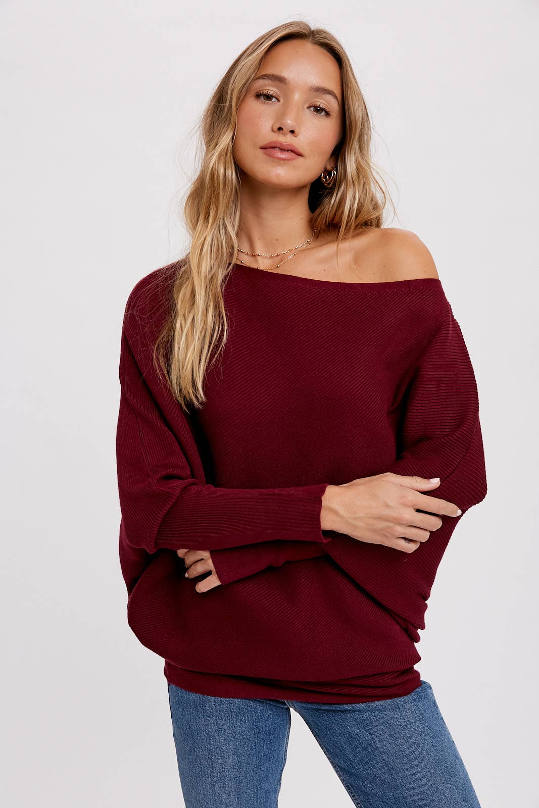 Bluivy - Wholesale Knit Sweater - Women's - ASYMMETRICAL OPEN SHOULDER DOLMAN PULLOVER29