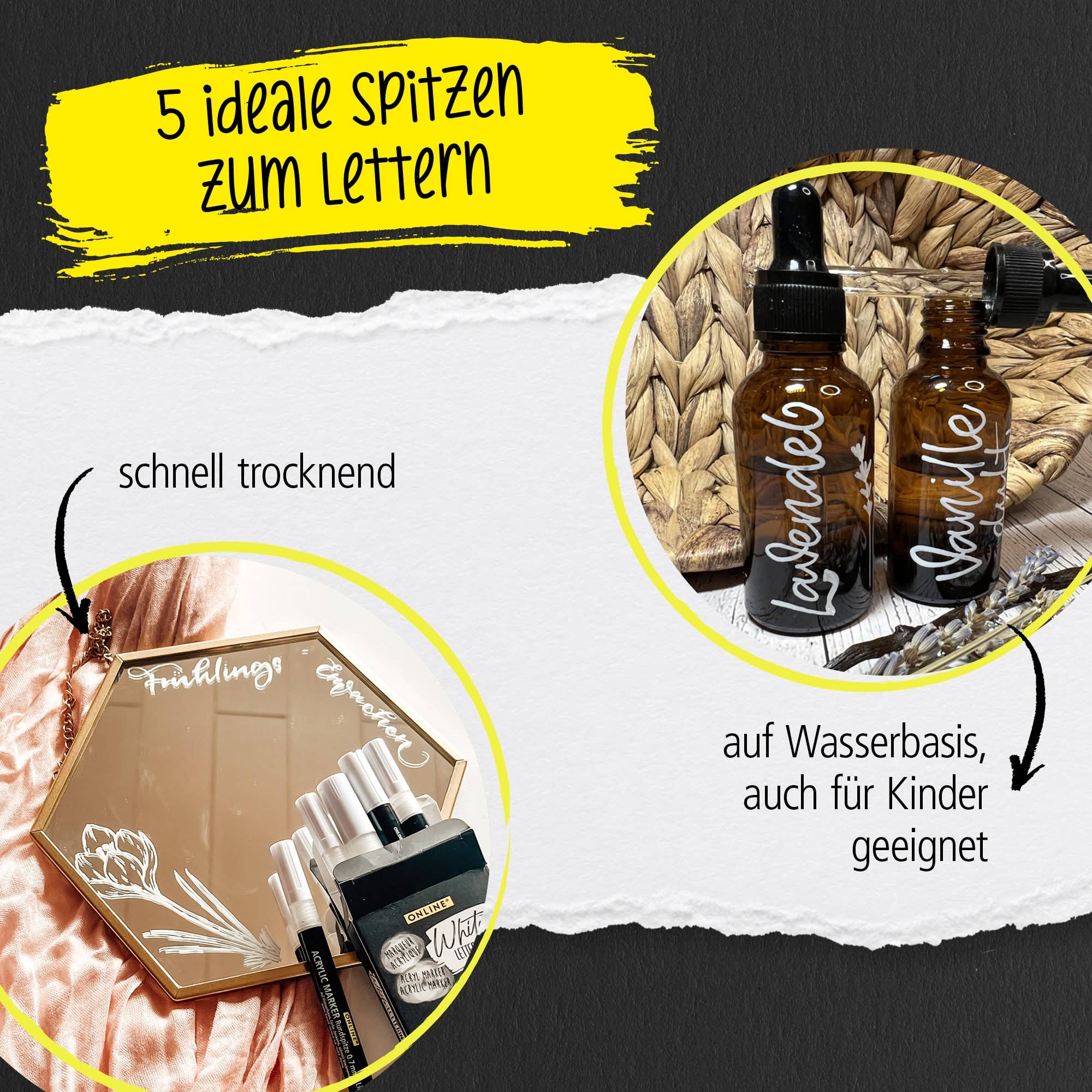 ONLINE Schreibgeräte GmbH - Vente Marqueurs - White Lettering, 5 feutres acryliques avec différentes pointes2