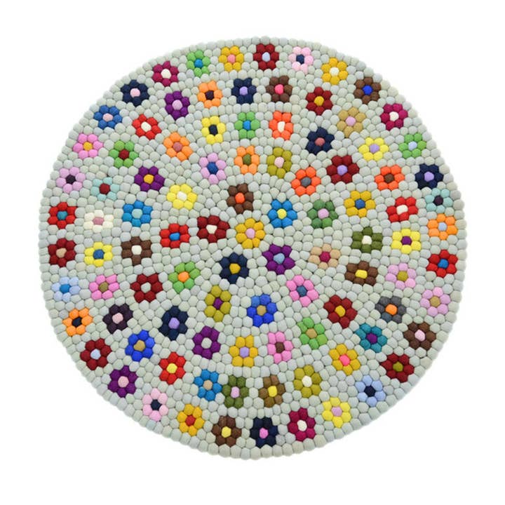 Floral Wool Round Rug: Soft, Durable, Washable Handmade for wholesale by Woollyfelt