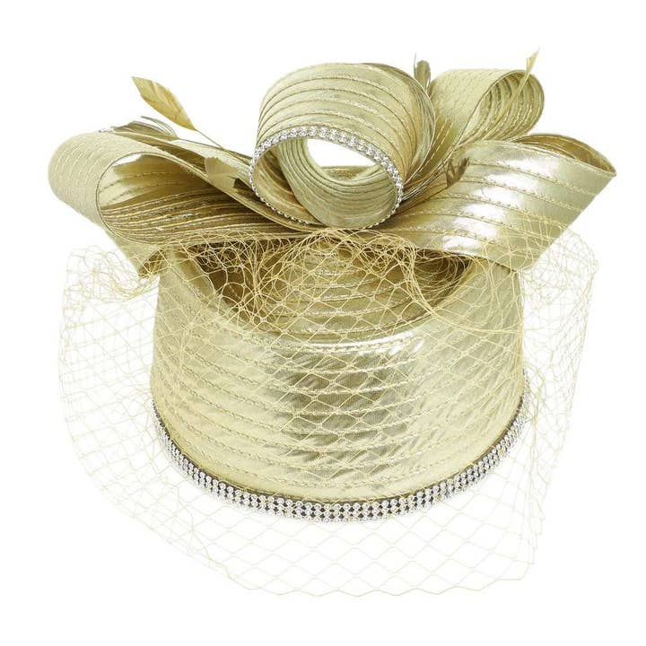 anbfashion - Wholesale Fascinator Hat - Women's - Ribbon Metallic Dressy Netted Pill Box Braid Hat 2773