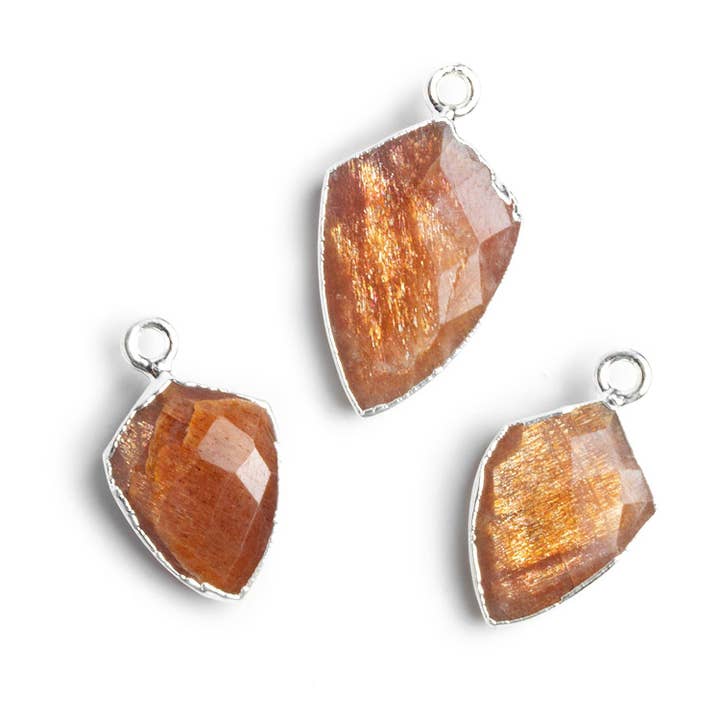 Silver Leafed Sunstone Shield Pendant 1 Bead for wholesale by The Bead Traders