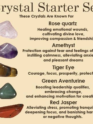 5x Kristallen Set für Anfänger, mit Informationskarte für den Großhandel von CaNatureLover