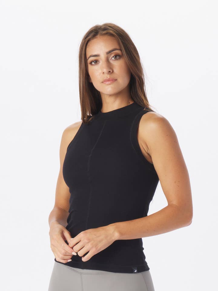 Ruby Mock Neck Tank: Black for wholesale by Glyder