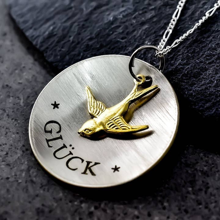 MadamLili - Wholesale Pendant/Charm Necklace - Lucky Charm Golden Swallow Engraved Necklace - 925 Sterli4